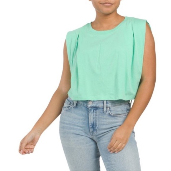 Ética Zelie Pleated Crop Muscle Tee Organic Cotton Relaxed Fit In Green Size L - Picture 14 of 15